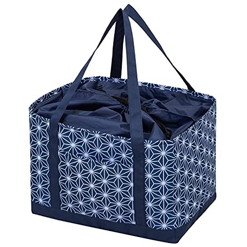 [アストロ] エコバッグ ネイビー 麻の葉柄 保冷・保温 レジカゴ対応 ビッグサイズ 大容量 約26リットル 保冷バッグ ショッピングバッグ 買い物バッグ 822-12