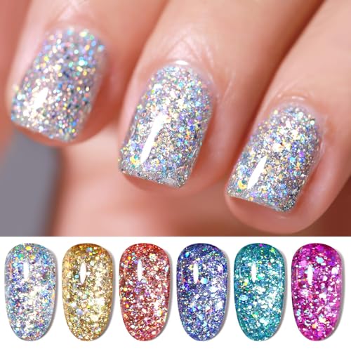 BORN PRETTY ジェルネイルカラーセット ラメ入りカラージェル ホログリッター ホログラム 春夏ネイル 6..