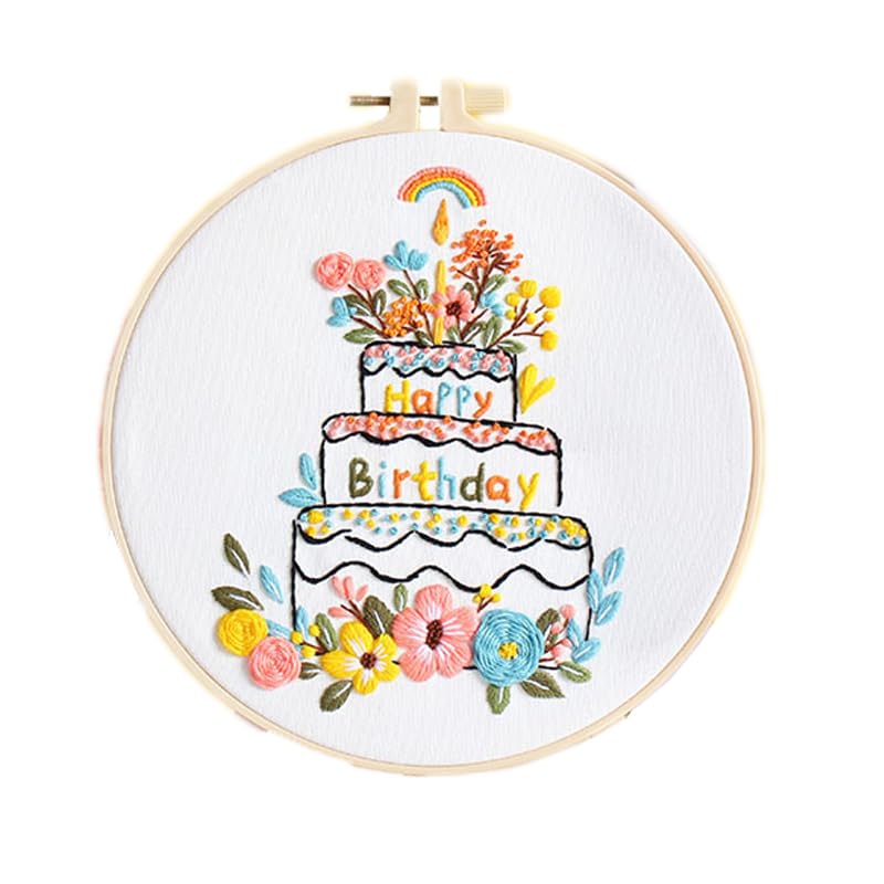 刺繍キット Happy Birthday お花 可愛い 刺繍糸 図案 刺繍枠 刺繍用布 刺繍針 上級者も初心者楽しめる ..
