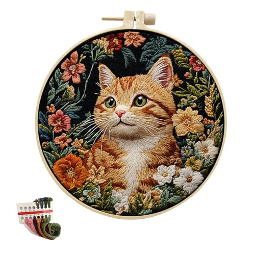 artcici 刺繍キット 自然模様の動物 初心者 大人用 フルレンジ 刺繍スターターキット クロスステッチ 針仕事用品 (ガーランド猫)