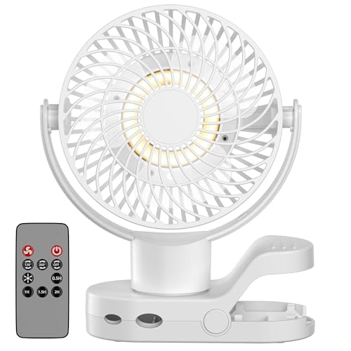 卓上扇風機 DCモーター モ クリップ 扇風機 静音 ミニファン 小型 360°自動回転 切 タイマー付き節電 4段階風量 360度角度調節 LEDライト リモコン付き 5000mAh 長時間連続使用 TYPE-C急速充電 吊り