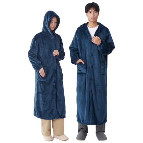 クモリ(Kumori) 冬 着る毛布 ユニ M-着丈110cm 暖かい 男女兼用 フランネル かい巻き ふわふわ ポケット付き ボタン付き リブ袖 フード付き 吸湿発熱 静電気防止 丸洗える ルームウェア 部屋着のサムネイル