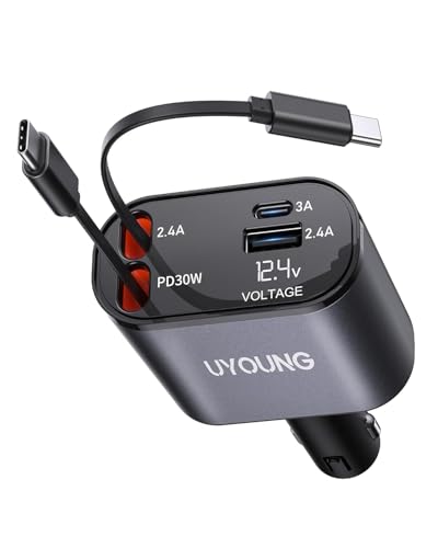 シガーソケット 巻き取り式ケーブル2本 タイプC【30W 急速充電 4台同時に充電】カーチャージャー 車載充電器 iPhone 16 15 14 13 iPad AQUOS Galaxy S25 Pixel Xperia対応 12V/24V LED表示電圧 旅行 便利グッズ