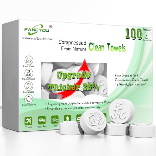 Fancyou 圧縮タオル 大判 防災 綿 厚手100個 クサイズ 23cm x 19cm，コンパクトタオル 災害，コットン ..