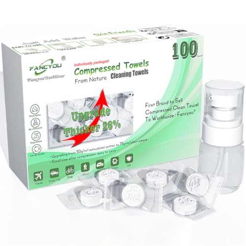 Fancyou 圧縮タオル 大判 防災 綿 厚手100個 クサイズ 23cm x 19cm，コンパクトタオル 災害，コットン ..