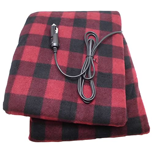 【オートパーツセンター】電気毛布 車用 車中泊 毛布 大(150cm×110cm) 防寒保温 シガーソケット12V用 （レッド ブラック） (赤黒) 温度調整なし
