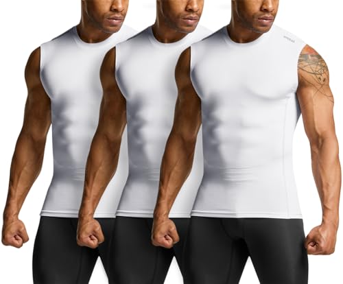 [テスラ] スリーブレス スポーツインナー ノースリーブ メンズ 3枚 セット [UVカット・吸汗速乾] タンクトップ コンプレッションシャツ コンプレッションウェア ランニング トレーニング フ