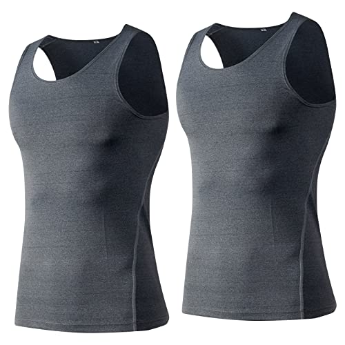 [Nesseo] タンクトップ スリーブレスシャツ メンズ スポーツインナー コンプレッションウェア トレーニング 加圧シャツ アンダーシャツ 1001*2-gr-L