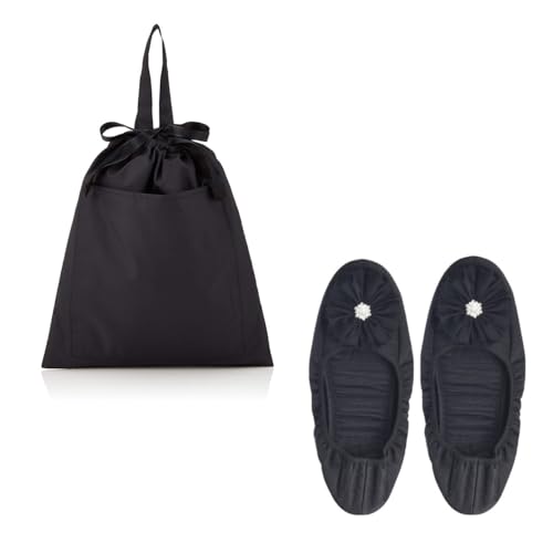 [エンジェルスマイルロイヤルスクール] ジュエル携帯スリッパ&靴袋 2点セット（ブラックジュエルシフォ..