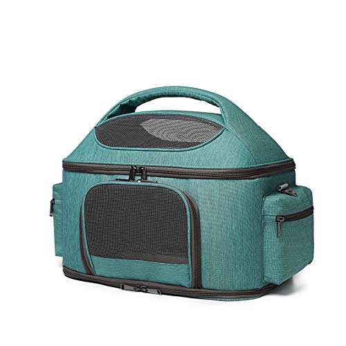 CHINSUKIDA 猫 キャリー 小型犬 キャリーバッグ ペット ソフトキャリーケース 折りたたみ 猫包 大きめ 猫用キャリーオンバッグ マット付き 3WAY お出かけ用(グリーン)