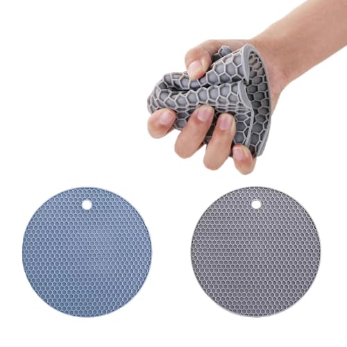 鍋つかみ ブルーとグレーの2つ ハニカム構造 鍋敷き 鍋敷き耐熱 滑り止め シリコーン素材 鍋敷きシリコン 鍋つかみ シリコン 耐熱240度