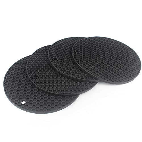 SAYOK 鍋敷き 4枚セット 鍋つかみ シリコンマット 耐熱 洗える 滑り止め 収納便利 乾燥 断熱パッド コースター ハニカムデザイン おしゃれ 18*18*0.8cm ブラック
