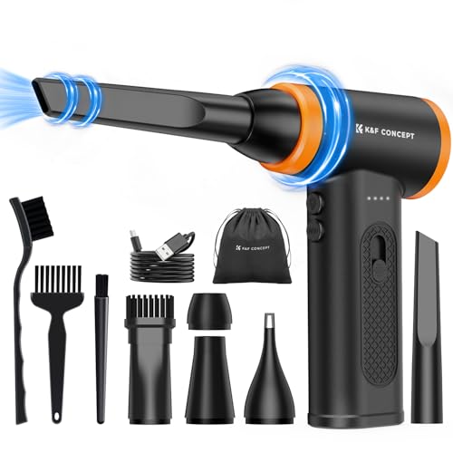 K&F CONCEPT 電動 エアダスターブロワー 超強力120000RPM高速回転 5種類ノズル 無段階風量調整 5000mAh大容量バッテリー USB Type-C充電式 LEDデザイン 3本除電ブラシ付き 初心者に対応 洗車/PC掃除/キー
