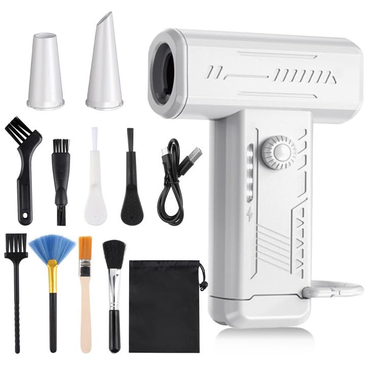 YIK TUNG エアダスター 電動 ターボジェットファン 超強力回転速度 LEDライト付き クリーニングセット付き(10点) 130,000RPM 無段階の風力調整が可能 充電式 コンパクトミニジェット扇 小型