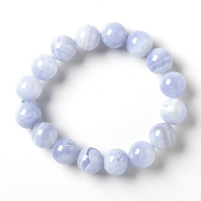Rakuten - 瑪瑙 ブレスレット ブルーレースアゲート （南アフリカ産） 13.5mm 16玉 No.15