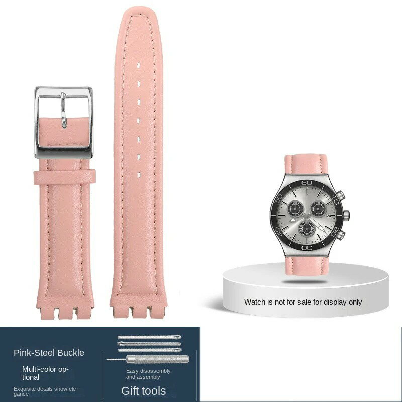 腕時計 バンド 交換 スウォッチ 互換品 【 ピンク 】 本革 牛革カーフスキン 17mm 19mm スタイリッシュ..