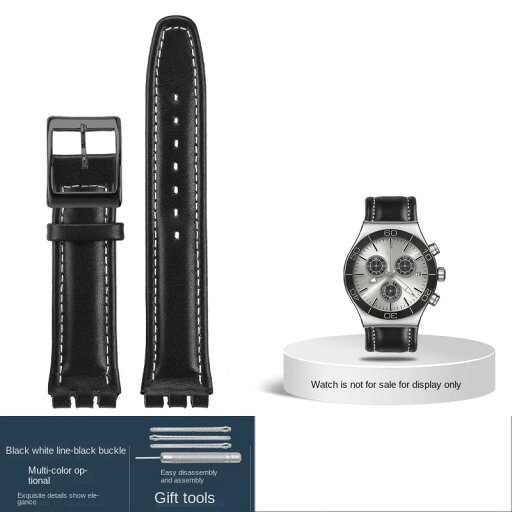 腕時計 バンド 交換 スウォッチ 互換品 【 ブラックホワイト 】 本革 牛革カーフスキン 17mm 19mm スタイリッシュ Swatch Watch YCS YAS YGS IRONY 汎用