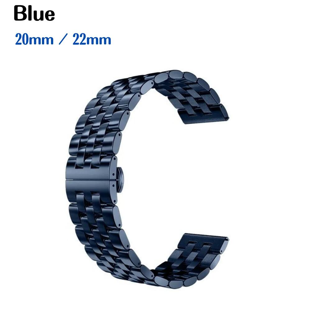 腕時計 ベルト ステンレスベルト 【 ブルー 】 20mm 22mm ユニバーサル フラットインターフェイス 適合 メンズ レディース 取り付け工具付 調整 修理 簡単 自分で DIY 折りたたみバックル おしゃれ 個性的 ストラップ ブレスレット アクセサリー ギフト