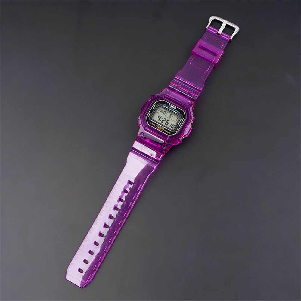 腕時計 ベルト ストラップ ベゼル カシオ G-SHOCK 互換 パープル DW5600 GW-M5610 GLS-5600 汎用 スポーツ アウトドア 通勤 通学 修理 調整 透明樹脂 シルバーピンバックル 自分で DIY tpu素材 交換時計バンド 保護ケース