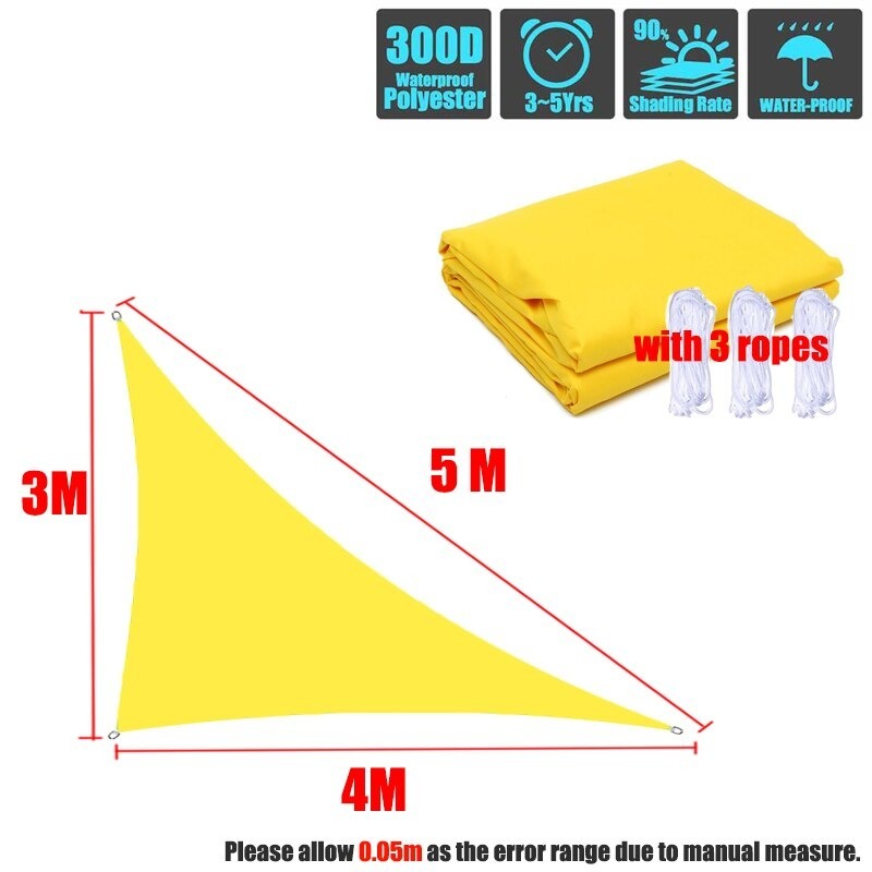 タープ 高品質 300D おすすめ タープテント ロープ 西洋風 庭 ベランダ テラス 窓 玄関 雨 風 日よけ サンシェード オーニング すだれ 目隠し おしゃれ 三角形 紫外線 丈夫 張り方 取り付け 簡単 バーベキュー キャンプ アウトドア 避難所 イエロー 3mx4mx5m