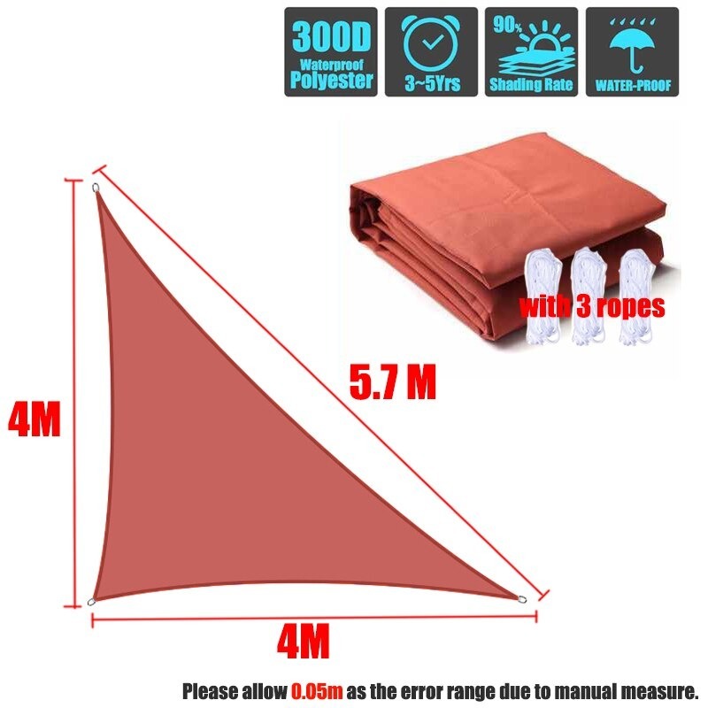 タープ 高品質 300D おすすめ タープテント ロープ 西洋風 庭 ベランダ テラス 窓 玄関 雨 風 日よけ サンシェード オーニング すだれ 目隠し おしゃれ 三角形 紫外線 丈夫 張り方 取り付け 簡単 バーベキュー キャンプ アウトドア 避難所 レンガ色 4mx4mx5.7m