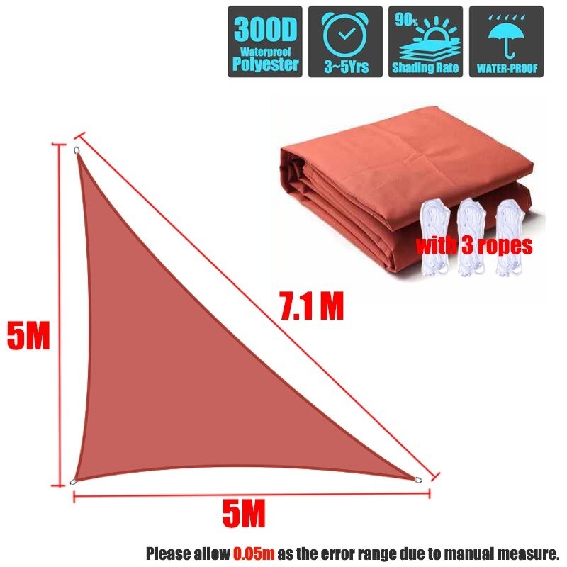 タープ 高品質 300D おすすめ タープテント ロープ 西洋風 庭 ベランダ テラス 窓 玄関 雨 風 日よけ サンシェード オーニング すだれ 目隠し おしゃれ 三角形 紫外線 丈夫 張り方 取り付け 簡単 バーベキュー キャンプ アウトドア 避難所 レンガ色 5mx5mx7.1m