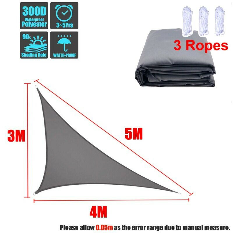 タープ 高品質 300D おすすめ タープテント ロープ 西洋風 庭 ベランダ テラス 窓 玄関 雨 風 日よけ サンシェード オーニング すだれ 目隠し おしゃれ 三角形 紫外線 丈夫 張り方 取り付け 簡単 バーベキュー キャンプ アウトドア 避難所 グレー 3mx4mx5m