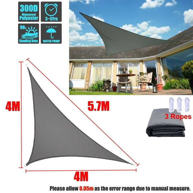 タープ 高品質 300D おすすめ タープテント ロープ 西洋風 庭 ベランダ テラス 窓 玄関 雨 風 日よけ サンシェード オーニング すだれ 目隠し おしゃれ 三角形 紫外線 丈夫 張り方 取り付け 簡単 バーベキュー キャンプ アウトドア 避難所 グレー 4mx4mx5.7m