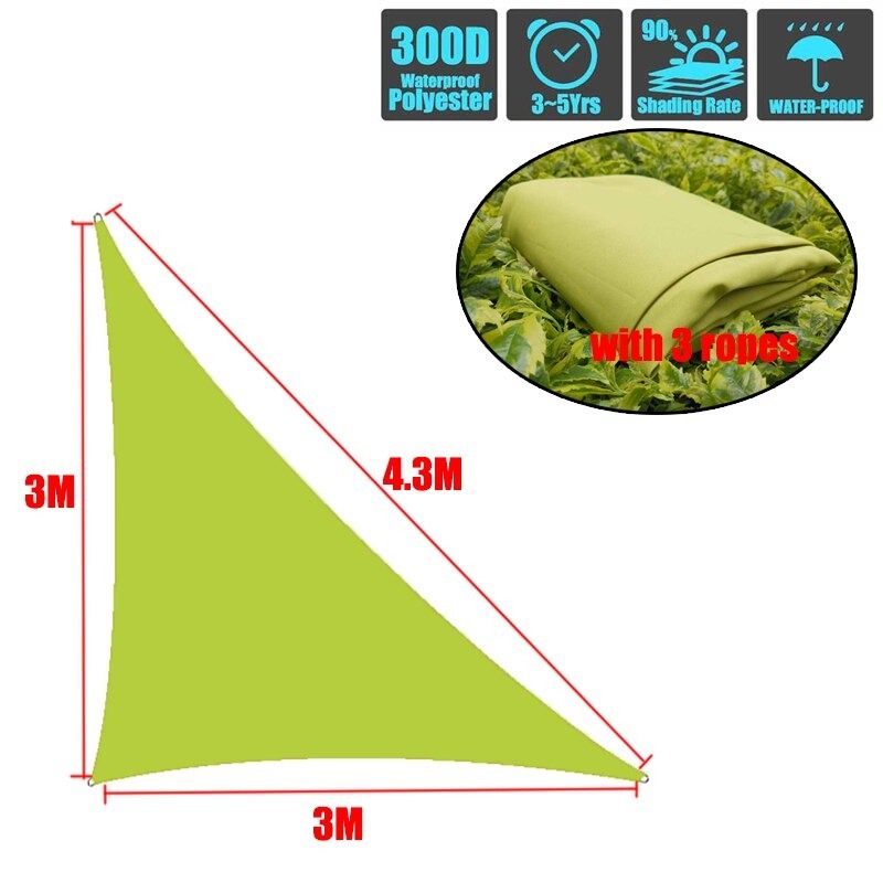 タープ 高品質 300D おすすめ タープテント ロープ 西洋風 庭 ベランダ テラス 窓 玄関 雨 風 日よけ サンシェード オーニング すだれ 目隠し おしゃれ 三角形 紫外線 丈夫 張り方 取り付け 簡単 バーベキュー キャンプ アウトドア 避難所 ライトグリーン 3mx3mx4.3m