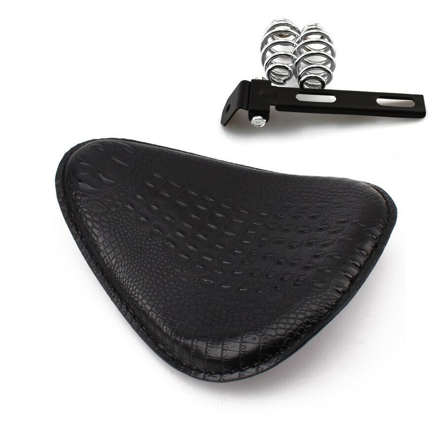 サドルシート ハーレー バイク ソロシート カスタム ユニバーサル スプリングソロブラケットシート PUレザー ドクロ ブラックデザイン1