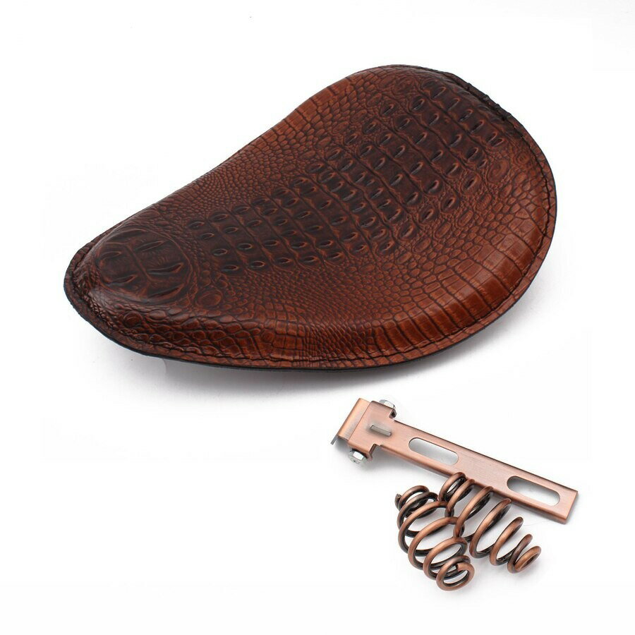 サドルシート ハーレー バイク ソロシート カスタム ユニバーサル スプリングソロブラケットシート PUレザー ドクロ ブラウンデザイン1