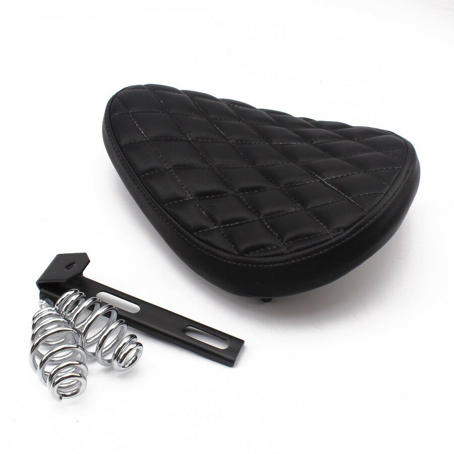 サドルシート ハーレー バイク ソロシート カスタム ユニバーサル スプリングソロブラケットシート PUレザー ドクロ ブラックデザイン2