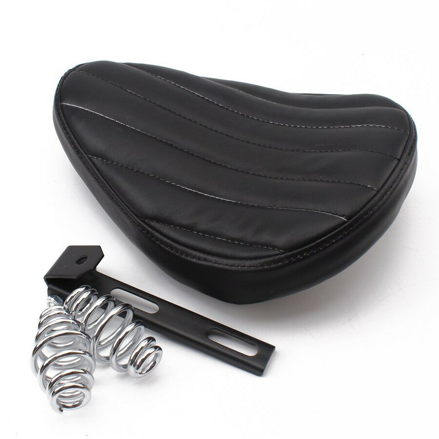 サドルシート ハーレー バイク ソロシート カスタム ユニバーサル スプリングソロブラケットシート PUレザー ドクロ ブラックデザイン4