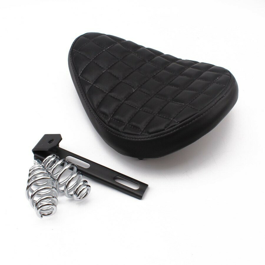 サドルシート ハーレー バイク ソロシート カスタム ユニバーサル スプリングソロブラケットシート PUレザー ドクロ ブラックデザイン3