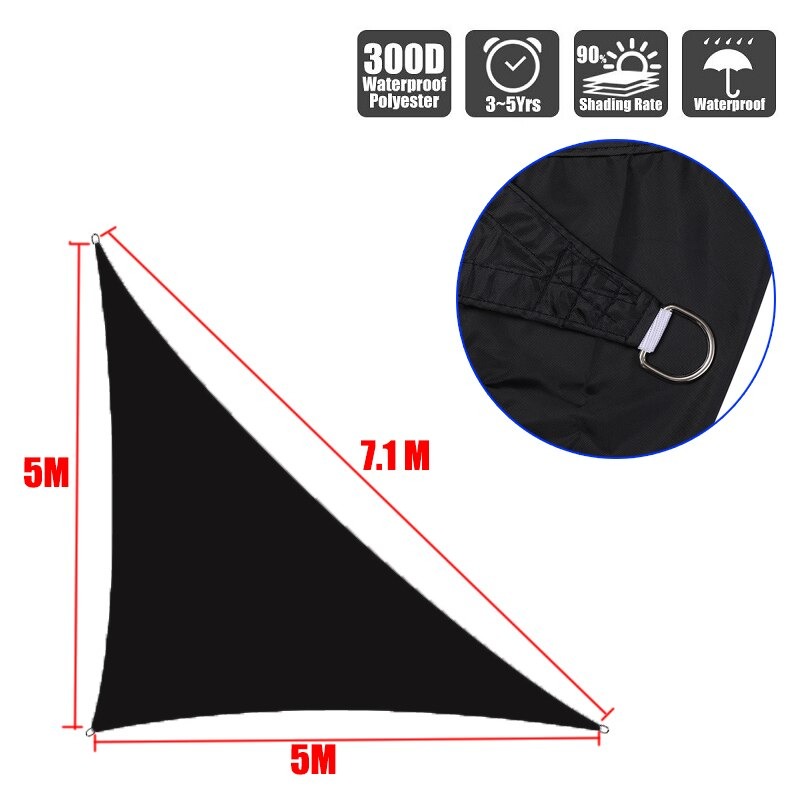 タープ 高品質 300D おすすめ タープテント ロープ 西洋風 庭 ベランダ テラス 窓 玄関 雨 風 日よけ サンシェード オーニング すだれ 目隠し おしゃれ 三角形 紫外線 丈夫 張り方 取り付け 簡単 バーベキュー キャンプ アウトドア 避難所 ブラック 5mx5mx7.1m