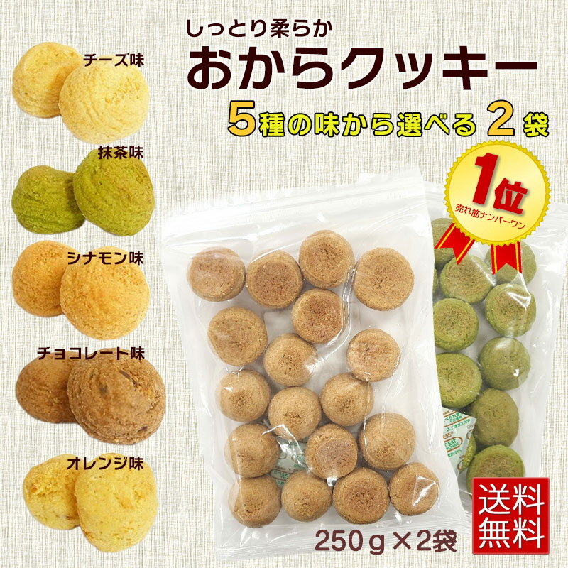  メール便 『おから クッキー ソフト 訳あり』500g 【250g×2袋】 しっとり 満腹 選べる 2袋 セット 間食 置き換え 美容 健康 おやつ 大容量 お菓子 おからクッキー おからパウダー 大豆 ヘルシー ダイエット 夜食 ナガトヤ 長登屋