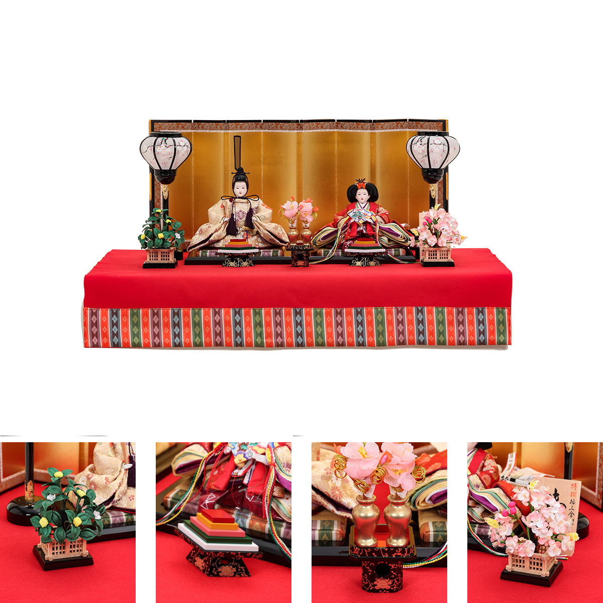 【大感謝祭期間限定☆エントリーで全品P10倍】雛人形 コンパクト 親王飾り 二人 平飾り 芥子 菊花菱 金屏風飾 ひな人形【ご優待割引価格】