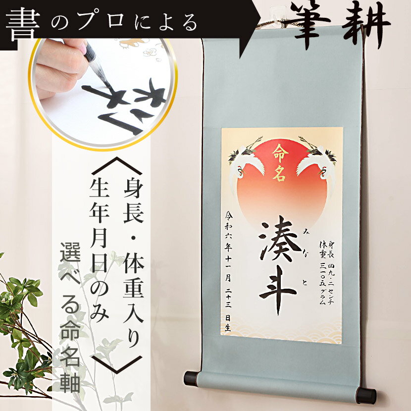 【11/20〜27迄☆期間限定!全品ポイント3倍!】命名軸 吉祥旭日飛翔 ブルー 手書き 毛筆 身長・体重 H64cm×W36cm 出産 命名 お七夜 内祝い ...