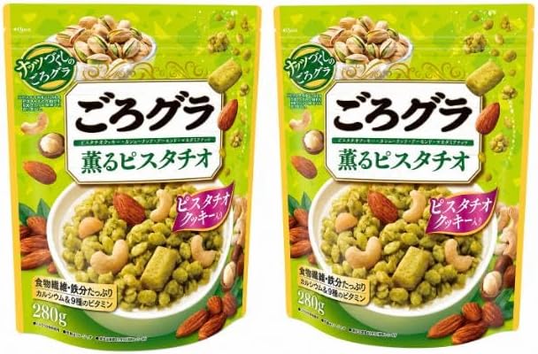 「ごろグラ」シリーズは、2014年の発売以来、品質の高さや選べるバリエーションの豊富さ、こだわりの具材で多くのお客さまからご愛顧いただいています。 近年、アイスやドリンクなど、さまざまなカテゴリーで "ピスタチオ" を使用した商品が人気を集めており、SNSやメディアでも話題となっています。そこで今回、ピスタチオの味わいを毎日の朝食で手軽に楽しめる「ごろグラ 薫るピスタチオ」を新発売します。 ピスタチオの豊かな薫りとザクザクとした食感が特長のシリアル生地と、ピスタチオペーストを練り込んだピスタチオクッキー、カシューナッツ、アーモンド、マカダミアナッツをブレンドした、コク深い味わいと多彩な食感が楽しめる一品です。さらに、たっぷりの食物繊維や鉄分、カルシウム、9種のビタミンを配合し、栄養バランスにもこだわりました。 ピスタチオ好きにはたまらない「ごろグラ 薫るピスタチオ」で、"ときめくおいしさ" をお楽しみください。