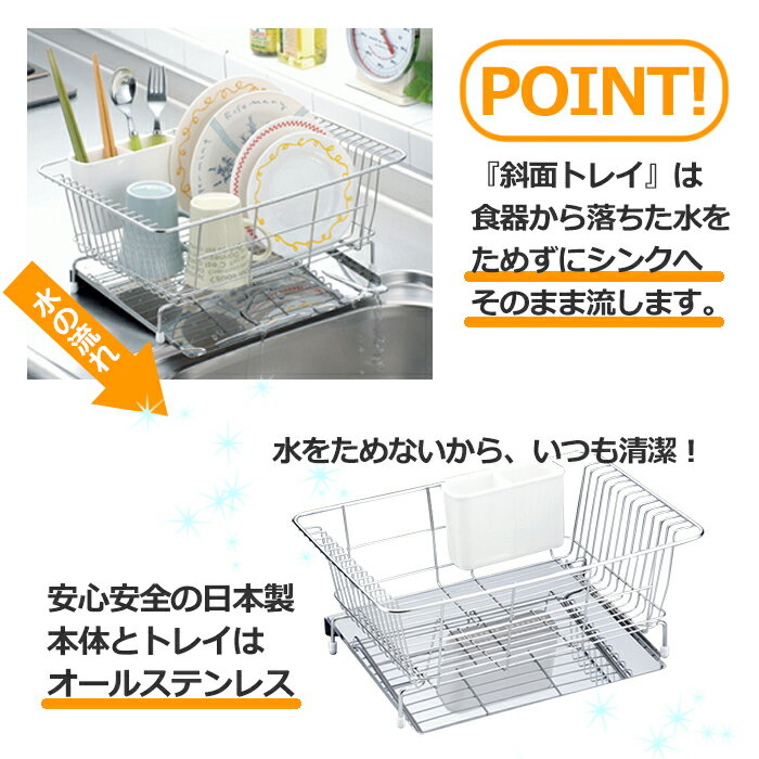 水切りかご ステンレス 水が流れる ステンレス製 日本製 水切りラック 水切りかご ステンレス 流れる コンパクト 縦型 水切りトレー 大容量 2