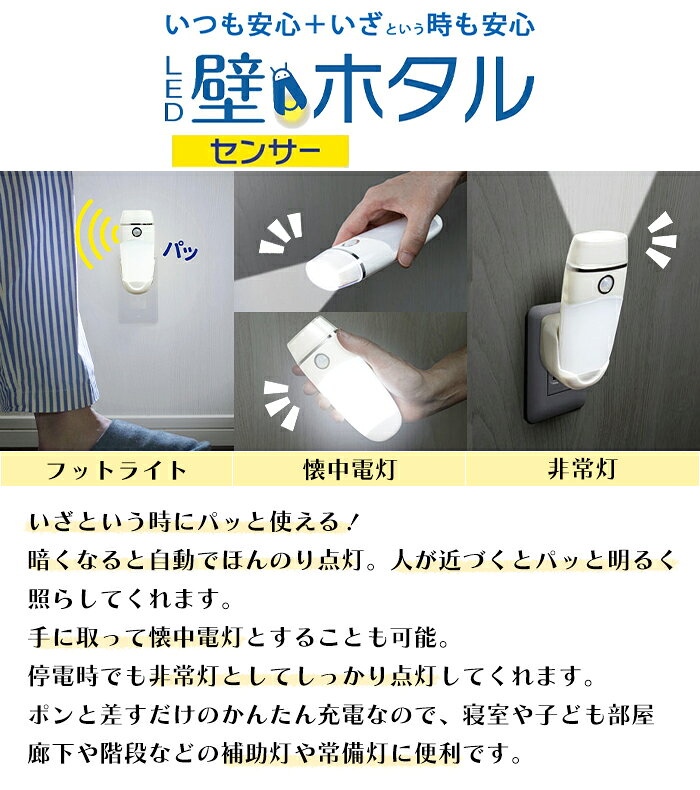 LEDライト 充電式 停電対策 室内灯 屋内灯 LED壁ホタル 常夜灯 停電 防災 RITEX [2]