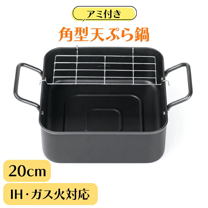 Ih Incompatible - 【初夏限定ポイント5倍】 天ぷら鍋 角型 20cm 鉄製 網付き ガス火 IH 対応 コンパクト 四角 小型 フライ鍋 揚げ物鍋