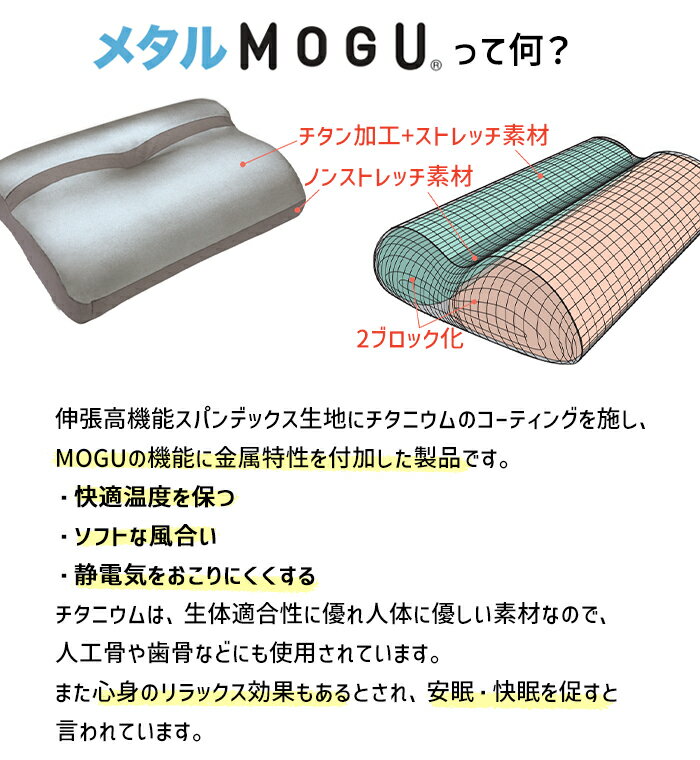 【pt5倍!!クーポンあります。9/1だけ】 MOGU モグ メタルMOGUピロー L ハイ 高い 高め 日本製 カバー洗濯可 枕 適温 寝返り フィット 硬さ 高さ調節