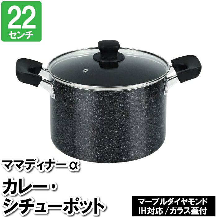 ガラス鍋 - 両手鍋 IH対応 ガス火 22cm ガラス蓋付き 深型両手鍋 カレーポット シチュー鍋