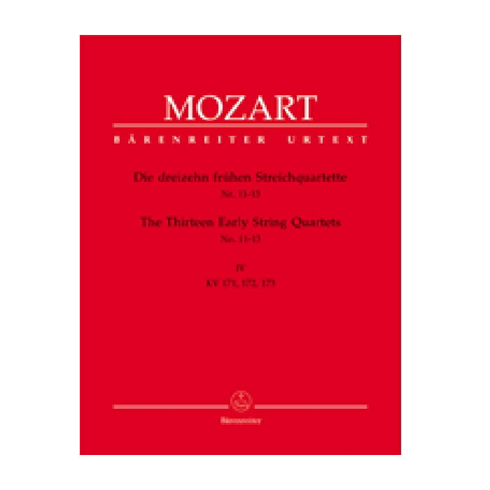 作曲者:モーツァルト/Mozart W.A. 編成:Parts: 2Vn Va Vc 出版社:Barenreiter（ベーレンライター） 出版番号:BA 4850 ※当店は国内・輸入楽譜合わせて約3万冊を蔵書しております。楽譜のご相談や在庫状況、納期などお気軽にお問い合わせください。 なお、店頭での販売や楽譜廃盤などの理由により商品のお届けにお時間をいただいたりお届けできない場合がございます。何卒ご了承ください。 宮地楽器 ららぽーと立川立飛店 TEL：042-540-6636 装丁は写真と異なる場合がございます。 また輸入商品のため輸送の影響により「折れ」や「汚れ」のある場合がございます。