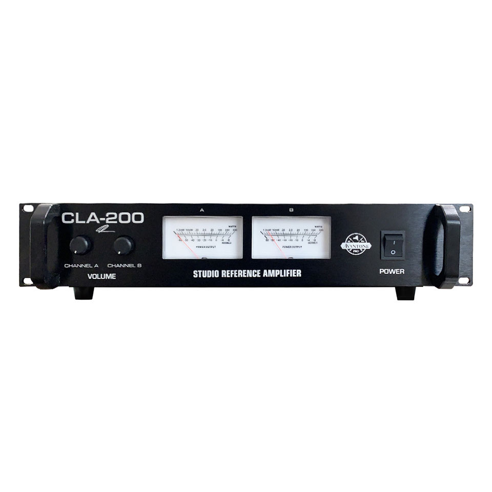 【製品概要】 AVANTONE CLA-200 Studio Reference Amplifier ・スタジオリファレンスアンプ ・各チャンネルに200W（8Ω）のパワーを生成 ・低ノイズで高解像度のフルレンジシステムを実現 ・20Hz-20kHz +/- 0.5dB ・115V仕様 CLA-200はクラシックデザインのクラスA/Bスタジオリファレンスアンプです。 特別なVUメーターやトロイダルトランスリニア電源と日本製の高品質なコンポーネントを使って伝統的なスタジオスタイルのアンプを生み出すことに注力して誕生しました。スタンダードな2Uラックサイズのこのアンプは各チャンネルに200W（8Ω）のパワーを生成することができ、中〜大規模のスタジオに使うことができます。冷却ファンなども無いので騒音を気にせずモニターと同じルームで使用可能です。 CLA-10で使用することを前提に開発されていますが、他のどんな要求の厳しいパッシブモニターでも使用することができます。つまり、全てのエンジニアが望む非常に低いディストーション、過酷な条件化での安定したパフォーマンス、そしてオープンでクリアなサウンドはこだわりのある全てのスタジオにとってCLA-200は最適な選択になるということです。 CLA-200は昔ながらの方法で構築されたダイナミックで高出力、高解像度のフルレンジシステムを実現します。CLA-10のパフォーマンスを最大限に引き出す為に一切の妥協を排除し高品質なコンポーネントだけを2Uラックサイズに収めました。充分なダイナミックレンジを必要とする全てのパッシブモニターで使用することができます。 【スペック】 Frequency Response: 20Hz-20kHz +/- 0.5dB Output power: 200W at 8 ohms 300W at 4 ohms 500W bridged into 8 ohms Distortion: ＜0.05% Signal to Noise: ＞94dB Input Impedance: (Balanced) 20KΩ (Unbalanced) 10kΩ Damping Factor (100Hz, 8Ω): 250 Signal to Noise Ratio (A Weighted): ＞103dB Amplifier: Class AB Slew rate (at 1KHz): 28V/us Input Sensitivity (1KHz): 0.775V (0dBU) Total Harmonic Distortion (1KHz): ＜0.1% Intermodulation distortion (at 10% rated power 1KHz): ＜0.1% Crosstalk: -70dB 8Ω Stereo Power (1KHz): 200W 4Ω Stereo Power (1KHz): 300W 8Ω Bridge Power (1KHz): 500W Cabinet Dimensions: 19”w x 18”d x 3.5”h 30.4 lbs Weight: 20kg (44lb)