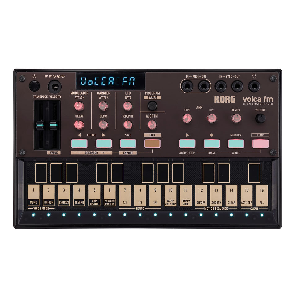 【製品概要】 FM音源の名機を完全再現したポリフォニック・デジタル・シンセサイザー。 VOLCA-FM2は、FM音源の名機を完全再現したポリフォニック・デジタル・シンセサイザー「volca fm」の次世代モデルです。 倍の同時発音数、豊富なエフェクト、MIDI接続の向上、直感的に使えるインターフェースにより、今までにないプレイの可能性を実現します。 パワー倍増 3ボイスから6ボイスへと増強され、音作りに新しいハーモニーの世界を導入。シーケンスやアルペジオの複雑なコードに最大6つのボイスを使用し、音楽に独自のスパイスを加えること が可能となり、ひとつのデバイスでメロディー、ハーモニー、ベースを制御する際にボイスが足りなくなることはもうありません。さらに、MIDIキーボード接続によりベロシティにも対応し、より表現とニュアンスが豊かなプレイを実現します。 より豊かなエフェクト ご要望にお応えして、コーラス・エフェクトとともにリバーブ・エフェクトを搭載。それぞれのエフェクトを個別に調整して思うままのFMサウンドを仕上げることが可能となりました。 外部シーケンシングと接続 MIDI IN端子に加えて、MIDI OUT端子 (IN/OUT 3.5mmTRS）も搭載しており、他のMIDI対応シンセをvolcaのシーケンサーで演奏可能。シーケンサーとしても 新しいvolca fmがマシン・ライブを前進させます。 。MIDI IN端子からノート、コントロール、クロック受信をするため、お使いのDAWにももちろん対応しています。 強力なシーケンサーと機能 タッチ・パネル鍵盤での演奏をそのまま記録できる、最大16ステップのループ・シーケンサーを装備。作成したシーケンス・パターンは最大16個まで本体に保存可能。 またリアルタイムで微妙なプレイのニュアンスとツマミの動きを記憶するモーション・シーケンス機能で、サウンドに時間的な変化を与えることが可能。ループの作り込みのほか、ライブにおいてオリジナリティ溢れるプレイを発揮できます。 ランダムなプログラムとパフォーマンス重視の機能 音を研ぎ澄ませるため、プログラム・ランダマイザーを新たに搭載。アクシデントやメロディーのパッチ作業を通してインスピレーションが広がります。もちろん従来の機能も搭載。ワープ・アクティブ・ステップ、パターン・チェーン、アルペジエイター機 能でリズムとパターンの病みつきになるループを簡単に作り出すことができます。 シーケンスの途中のステップを飛ばして再生できるアクティブ・ステップ機能に加え、変則的なリズムを可能にする新たな機能を搭載しました。アクティブ・ステップが16ステップ未満のとき、16ステップと同じ演奏時間に補正して再生するワープ・アクティブ・ステップ機能は、他のvolcaと同期再生させることで、ステップのタイミングをあえてずらした型破りなプレイを可能にします。 さらに複数のシーケンス・パターンを連続して再生させるパターン・チェイン機能によって、32や64、さらには256ステップまで、最大16個のシーケンスを繋げて壮大な展開を構築することが可能です。 クラシカルなSys-Exに完全互換 FM音源を世に知らしめた代表的なデジタル・シンセサイザー、ヤマハ社DX7のサウンド・エンジンを完璧に再現。6オペレーター、32アルゴリズムによる完全な互換性を備え、ヤマハ社DX7の音色フォーマットであるSYS-EX/SYXファイルを取り込んで活用することも可能です。 FMのサウンド・エディットを容易に 誰でも簡単にFM音源の音作りができるインターフェイスを実現。複数のパラメーターがあらかじめアサインされた「MODULATOR」「CARRIER」ノブによって、FM音源の特長的なサウンドを瞬時にエディットしていくことができます。またFM音源のディープなユーザーであれば、メニュー部から全パラメーターの個別エディットも可能。パラメーター・リスト・カードもガイドとして付属しています フォームは向かうところ敵なし 従来通り、新型も携帯自由なコンパクトサイズ。即時にエディットに対応できる直感的な操作のノブ。内蔵スピーカーを含めてわずか360g（3形乾電池 6本は含まず）はスタンドアロン使用に最適。シンク・イン、シンク・アウト接続とMIDI IN、MIDI OUT接続で、ライブ会場、スタジオ、どこであってもシームレスに導 入可能。 Synthmataオンライン・エディター Oscillator Sink社とのコラボレーションにより、新旧volca fmユーザーはパッチの変更が簡単にできる完全無料のオンラインエディター（インストール不要）をご利用いただけます。 【製品仕様】 鍵盤部 マルチタッチ27key鍵盤 シンセサイザー ■タイプ：FM音源 ■発音数：6 ■構成：6オペレーター、32アルゴリズム ■プログラム数：64 ■主なエディット：Modulator（Attack、Decay）、Carrier（Attack、Decay）、LFO（Rate、P.Depth）、 Algrtm、Randomize エディット・モードではオペレーターごとに各パラメーターをエディット可能 ◇コントロール：Transpose、Velocity、Octave、Arp（Type、Div）、Chorus Level、Reverb Level ◇アルペジエーター・タイプ：9（Rise、Fall、Random ×各3） ■ボイス・モード：Poly、Mono、Unison エフェクト Chorus、Reverb シーケンサー ■パート数：1 ■ステップ数：16 ■記録パターン数：16 ■コントロール：Motion Sequence、Active Step、Warp Active Step、Pattern Chain、Metronome 入出力 ■オーディオ出力：ヘッドホン（3.5mm ミニ・ジャック） ■シンク ・シンク・イン（3.5mm ミニ・ジャック、最大入力レベル 20V） ・シンク・アウト（3.5mm ミニ・ジャック、出力レベル 5V） 2台のvolca fmをシンク接続して音源プログラム／シーケンス・データをエクスポート可能 ■MIDI ・IN 、OUT ・コネクター (φ3.5mm ステレオミニフォンジャック, type-A MIDI 変換ケーブル必要) ヤマハ社DX7の音色フォーマットSYS-EX/SYXファイルをコンバージョン・ロード可能 電源 ■電池寿命：約10時間（アルカリ乾電池使用時） ■電源：アルカリ／ニッケル水素 単3形乾電池 x 6本、またはACアダプターKA350（別売り） 付属品 動作確認用単3形乾電池 x 6本、シンク・ケーブル 外形寸法 質量：193（W）x 115（D）x 40（H）mm（ツマミ高さ含む）/360 g（電池含まず）