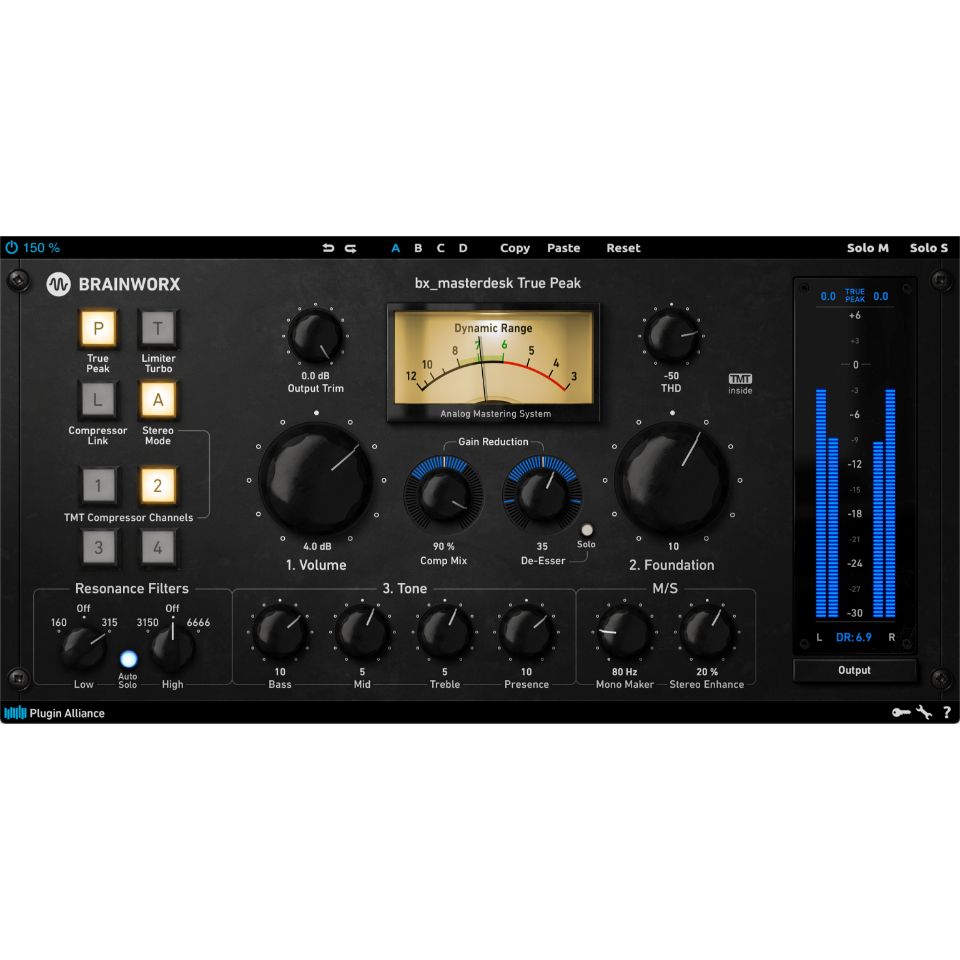 こちらの商品は【Recording Proshop Miyaji (RPM)】のお取り扱い商品です。 お電話でのお問い合わせは03-3255-3332まで。 【製品概要】 オールインワン・マスタリングソリューションがさらに良くなって帰ってきました。 もちろん『1、2、3』のように簡単なのは変わりません。 2018年のオリジナルバージョンと同様に、新しいbx_masterdesk True Peakは、単一のプラグイン内に完全なハイエンドアナログマスタリングシステムを提供します。 ?信じられないほど使いやすく、ワークフローとサウンドをさらに改善するいくつかの大きなアップグレードが施されています。 ・完全なアナログマスタリングデスク bx_masterdeskの発売当初、PAの年間ベストセラー・プラグインとなりましたが、さらなる進化を遂げました! アップグレードされたbx_masterdesk True Peakは、ミュージシャンでもすぐに素晴らしいサウンドのマスターを作り上げることができるほど、習得が簡単なプラグインです。 ?あなたのサウンドに、最高のサウンドを持つマスタリングプロセッサーを厳選したチェーンを追加してください。GUIの刷新とアルゴリズムの改善により、bx_masterdesk True Peakはさらに使いやすくなり、より良い結果をもたらします! ・Brainworx史上最高のリミッター GUIの刷新に加え、Brainworxのエンジニアは、オリジナルのmasterdeskのファンから最も頻繁にリクエストされていた機能を追加しました。このオールインワンマスタリングソリューションは、最も音楽的なピークリミッターの1つとして知られるbx_limiter True Peakのリミッターアルゴリズムを搭載しています。また、TMT回路はアナログ/デジタルの切り替えが可能で、コンプレッサーのミックスレンジも0%から100%ウェットに拡張されました。 ・トップクラスのマスタリング・ギアを直感的なレイアウトで bx_masterdesk True Peakは、プロフェッショナルなサウンドを生み出すために必要なすべてのコンポーネントを搭載しており、プロのマスタリングエンジニアでなくとも、自分の素材を想像以上に速く、適切にマスタリングすることが可能です。3ステップのワークフローと調整済みのプロセッシング・チェーンにより、マスタリング・プロセス全体が非常に直感的なものとなります。 ・説得力のあるプロフェッショナルなマスターを60秒で。 信じられないかもしれませんが、bx_masterdeskは1分以内に高品質のマスターを作成することができます。GUIの1-2-3機能に従って、あるいは慎重に作られたプリセットのいくつかを選ぶだけで、大まかな設定が完了します。 ? “Volume”、 “Foundation”、 “Tone”などの主要なダイヤルで、あなたのサウンドを完成させることができます。ミュージシャン、エンジニア、プロデューサーのいずれであっても、bx_masterdeskは、あなたが必要とする場所にすばやく到達する手助けをしてくれることでしょう。 ?bx_masterdeskのTrue Peakを経験豊富なエンジニアの手に渡せば、リリース可能なマスターを確実に作成することができます。 ・1-2-3のシンプルなプロセスで、素晴らしいサウンドのマスターを 1: “Volume”コントロールで、あなたの音楽がbx_masterdeskのプロセッシングチェーンにヒットする強さを決めます。ダイナミックレンジVUメーターを使用してラウドネスを調整し、クオリティを犠牲にすることなくラウドに聞こえるマスターのスイートスポットを見つけるのに役立ちます。 2: "Foundation "コントロールで、低音と高音の間のミックス全体のトーンを調整し、マスターを構築するための素晴らしい低音の土台を設定します。 3: "Tone Stack "を調整し、マスターの雰囲気を微調整します。 最後に、マスタリング・ディエッサー、コンプレッサー設定、実にユニークなステレオ幅アルゴリズムなどを調整することで、必要に応じてさらに微調整を行うことができます。 ※動作環境などの最新情報につきましては、メーカー及び代理店の公式HPをご確認ください。 ※ソフトウェア製品という性質上、製品納品後のキャンセルはできかねますので、ご了承ください。 ※こちらの商品はソフトウェアとなり、ハードウェアの機材ではありません。