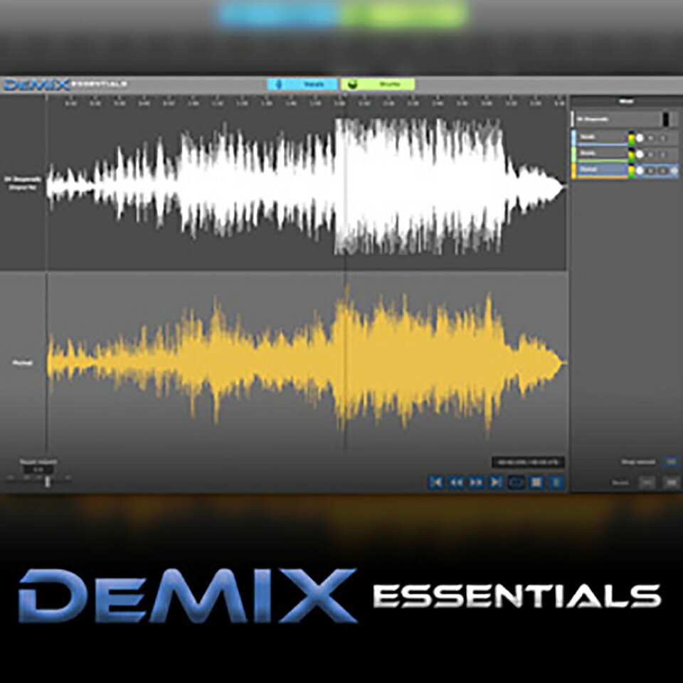 【製品概要】 『DEMIX ESSENTIALS』は、2MIXをマルチトラックに分離することを可能とした『DEMIX PRO』からパン分離オプションとスペクトラルエディティング、マニュアルピッチガイド機能を省き、誰でも簡単に使用できるように設計された手軽な音声分離ソフトウェアです。 ボーカルとドラムの分離に対応しており、音声ファイルを読み込ませてからわずか数ステップで分離を行うことができます。分離時にはいくつかのオプションを設定することができ、音源によってお好みの設定を適用できます。 実際の音声分離処理はセキュアなクラウドサーバーにより実行されるため、マシンに対して高いスペックを要求することなく動作します。高度な分離アルゴリズムを採用し、ボーカル分離時にはリバーブ成分を別トラックに書き出すことさえ可能としています。 【製品特徴】 ■自動で3パートに分離（ボーカル、ドラム、その他） ■分離後も原音との互換性を保つノンディストラクティブな分離 ■分離したパートの個別書き出し ■分離したトラックのボリューム／パン調整 ■44.1kHz、16bitまで対応 ■パワフルなクラウドベースの分離アルゴリズム ※本製品はiLok、あるいはiLok Cloudを使った認証が可能です。 ※本製品をスムーズに動作させる為に、処理速度の速いCPU及びRAMメモリに十分な余裕があるコンピュータにインストールしてご使用されることをお奨めいたします。 ※動作環境などの最新情報につきましては、メーカー及び代理店の公式HPをご確認ください。 ※ソフトウェア製品という性質上、製品納品後のキャンセルはできかねますので、ご了承ください。 ※こちらの商品はソフトウェアとなり、ハードウェアの機材ではありません。