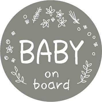 Baby Kids on Board 防水ステッカー シンプルデザイン 円形 直径12.5cm natural_02 (グレー, Baby)